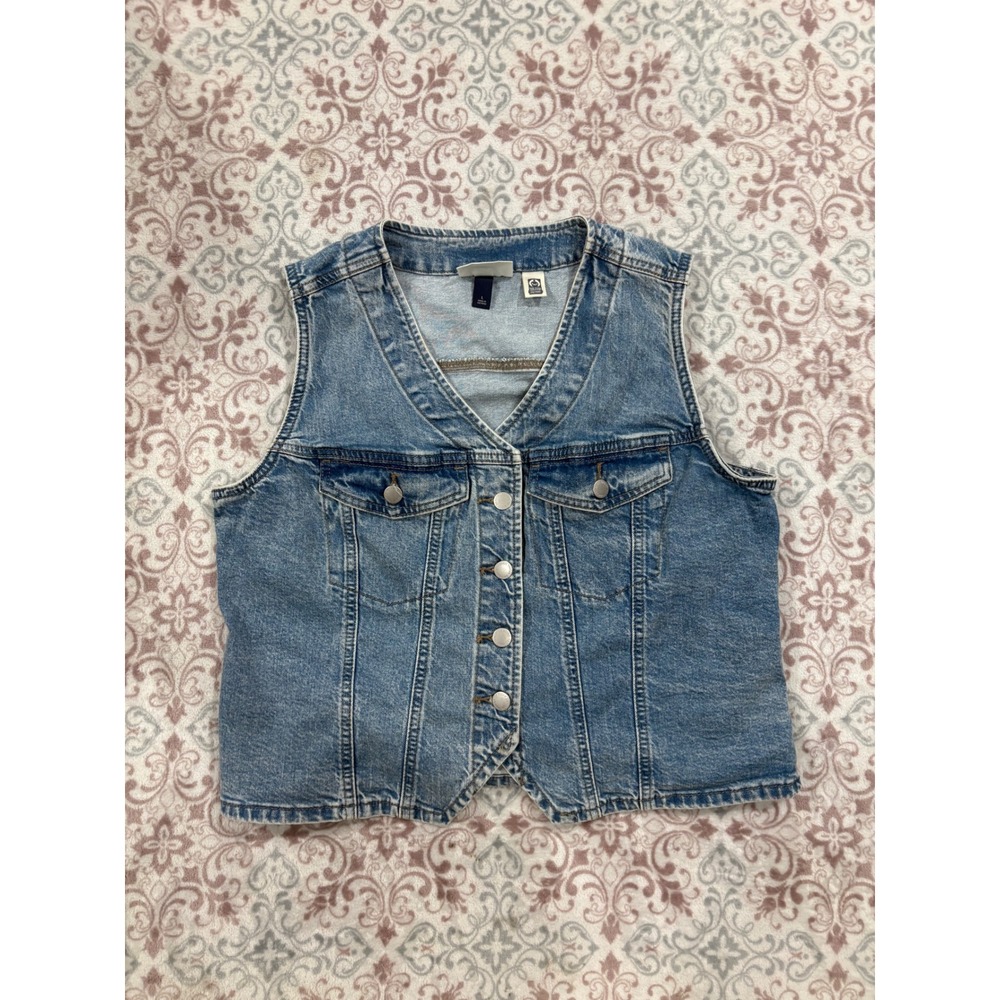 Universal Thread Goods Co Blue Denim Vest Medium Wash Button Front Size L
